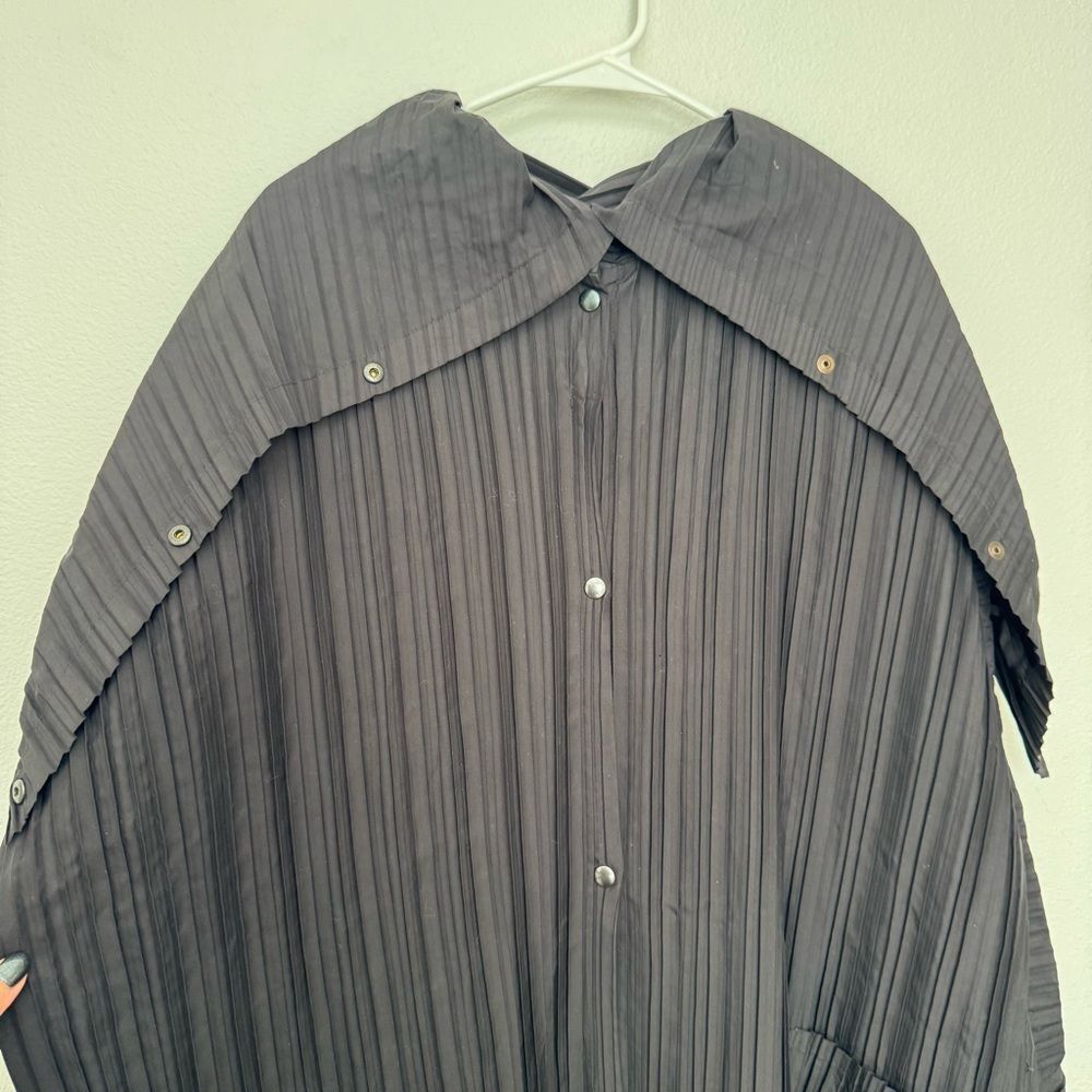 Vintage Pleated Hooded Cape Jacket Black Snap Front One Size - Picture 6 of 14